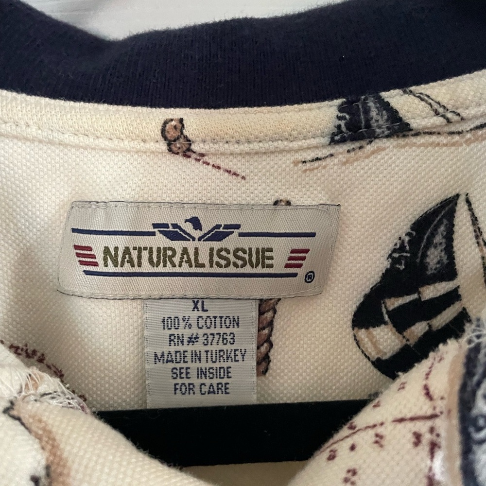 Vintage Natural Issue Men’s Sailboat Maritime Print Polo - Picture 2 of 3